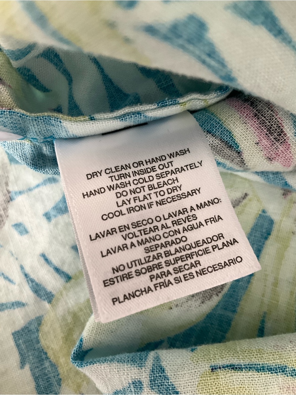Anne Klein XL teal blue and white tropical patterned blouse Linen Blend - Picture 9 of 10